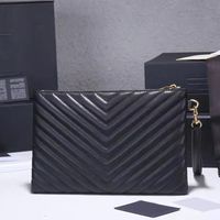 Wholesale luxury designer clutch bag men black quilted leather tablet bags for women gold silver buckle briefcase laptop handbags Embroidery thread handbag purse Wallets