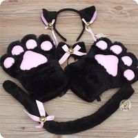 Wholesale Five Fingers Gloves Set Anime Cat Ear Tail Tie Coffee Shop Maid Cosplay Role Play Kitten Costume Party Halloween Carnival Whole