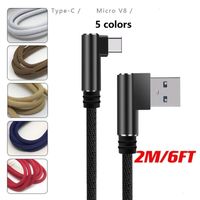 Wholesale 2M FT A Dual Bend Type C Micro USB Charging Cables For Android samsung Phone Fast Charger Cord Degree Elbow Cable