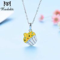Wholesale girls Pendant For children Solid Sterling Silver ice cream Enamel Chain Necklace for kid party gift Fine jewelry