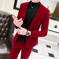 Wholesale Men s Suits Blazers Wine Red Mens Velvet Luxury For Groom Wedding Velour Gentlemen Dress Flannel Green suit men R74D