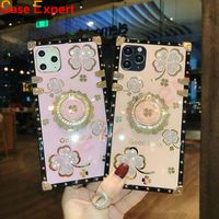 Wholesale Four Leaf Clover Rhinestone Ring Holder Shockproof Cell Phone Cases for iPhone Pro Max XR XS Plus Samsung A72 A52 A42 A32 A71 A51 A11 Kickstand Good Luck Cover