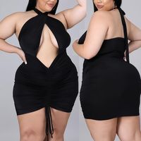 Wholesale Plus Size Dresses Halter Tube Top Black Dress Hollow Out Open Back Sexy Woman Night Club Wear Arrival Drop