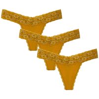 Wholesale 3Pcs Exquisite Cotton Thongs Brown Yellow Lace G String Sexy Underwear Women Panties Plus Size Lingerie Tanga Majtki Damskie