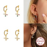 Wholesale Stud BOAKO Sterling Silver Cross Earrings For Women Gold Dangle Zircon Small Earings Bijoux Piercing Pendientes W5