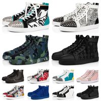 Wholesale red bottoms sneakers men women casual designer shoes high low black white camo green glitter grey pink patent leather suede mens platform fashion spikes trainers