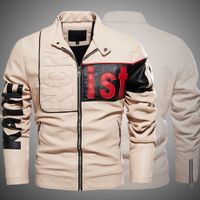 Wholesale Men s leather jackets new trend motorcycle suit color matching Pu coat with velvet beige jacket