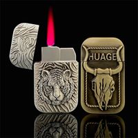 Wholesale New Creative Embossed Bull Gas Torch Lighter Red Flame Windproof Mini Cigarette Cigar Pipe Lighter Jet Butane Inflated Red Flame Men Bar Smoking Toy Gift