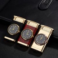 Wholesale Creative Stylish Design Real Clock Watch Torch Jet Lighter Straight Blue Flame LED Cool Lighting Practical Metal Lighter Dial Plate Men Gift