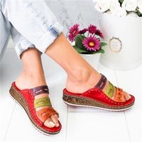 Wholesale Sandals Women Slippers Summer Wedge Heel Shoes Retro Stitching Low Beach Open Peep Toe Platform Slides Woman