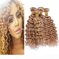 Wholesale Honey Blonde Virgin Brazilian Hair Bundles Deals Deep Wave Curly Light Brown Human Hair Weave Wefts Extensions