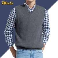 Wholesale Men Sleeveless Sweater Vest Male Autumn Spring Cotton Knitted Solid Vest Sweater Man Business V Neck Top Slim Fit XL