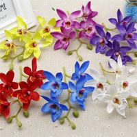 Wholesale 1Pcs Artificial Butterfly Orchid Flowers Silk Flowers Wedding Decoration Fake Lace Wedding Decoration White Blue