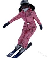 Wholesale Winter Women Fashion Fur Hooded Jumpsuit Casual Thick Snowboard Skisuit Outdoor Sports Zipper Ski Suit