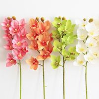 Wholesale 4p Artificial Latex Cymbidium Orchid Flowers heads Real Touch Good Quality Phalaenopsis Orchid for Wedding Decorative Flower V2