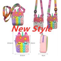 Wholesale DHL Fashion Push Bubbles Toy Rainbow Unicorn Kawaii Coin Purse Children Wallet Ladies Bag Silica Gel Simple Dimple Fidget Toy