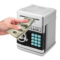Wholesale Cartoon Electronic ATM Password Piggy Bank Cash Coin Can Auto Scroll Paper Money Saving Box Gift For Kids silvery black X0726