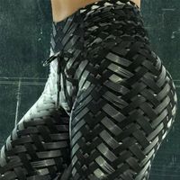 Wholesale Yoga Outfits Weaving Print Women Fitness Leggings Push Up Workout Elastic Female Sport Gothic Tight Pants