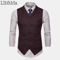 Wholesale Men s Vests Casual Sleeveless Solid Colors Waistcoats Dress Suit Vest Big Size M XL Luxury Autumn Grey Coffee T194
