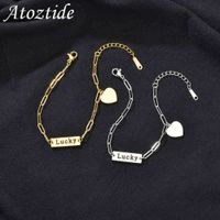 Wholesale Atoztide Fashion Heart Engraving Id Plate Date Stainless Steel Custom Good Luck Bracelets for Female Lover