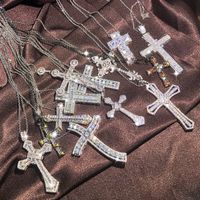 Wholesale Fashion Mens Luxury Cross Necklace Hip Hop Jewelry Silver White Diamond Gemstones Pendant Women Necklaces