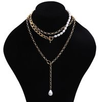 Wholesale Chokers Gothic Gold Link Chain Pearl Necklaces Mixed Linked Circle Lasso Choker Necklace For Women Statement Collar Wedding Jewelry