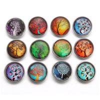 Wholesale 10pcs Fixed Mixed Printing Tree Pattern Glass mm Snap Buttons Diy Findings Fit Handmade Bracelet jllJCJ