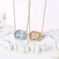 Wholesale Natural Blue Topaz Rose Quartz Irregular Necklace Real Gemstone Solid Sterling Silver Jewelry For Women Engagement Gift