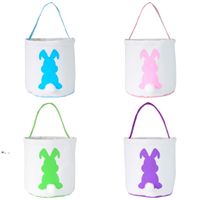 Wholesale White Easter Egg Storage Basket Canvas Sequins Bunny Ear Bucket Creative Easter Gift Bag With Rabbit Tail Decoration Styles RRF11472