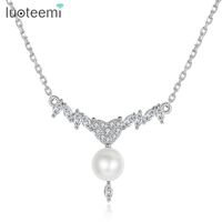 Wholesale Pendant Necklaces LUOTEEMI Elegant Imitation Pearls Necklace For Women Wedding Anniversary With Shinny CZ Fashion Jewelry Bijoux N18071029