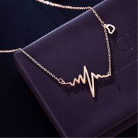 Wholesale Titanium Steel Korean Version Popular Ecg Rose Gold Necklace Heart Rate Feeling Women s k Clavicle Chain IUNV
