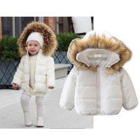 Wholesale Down Jacket Child Girl Winter Warm Toddler Baby Boy Coat Fur Hooded Pure White Hoodie Fashion Zip Up Outerwear Parkas H1025
