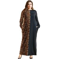 Wholesale Casual Dresses Black And Leopard Patch Maxi Female Spring Autumn Long Sleeve T Shirt Dress Muslim Women Home Wear M XL