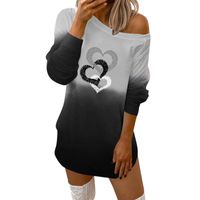 Wholesale Casual Dresses Women s Valentine s Day Love Printed Dress O Neck Off Shoulder Top Long Sleeves Party