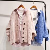Wholesale H SA Autumn Winter Knit Sweater and Cardigans Women Open Stitch Loose Knit Cardigans Pink Jumpers Winter Sweater Coat Femme
