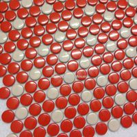 Wholesale Wallpapers Penny Round Glossy Red White Ceramic Mosaic Tiles Modern Bathroom Shower Kitchen Wall Tile Floor Tile Wallpaper Home Decor