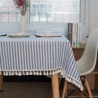 Wholesale Table Cloth Check Striped Tassel Tablecloth Cotton Linen Stripe Vintage With Dining Coffee Bar Kitchen Restaurant