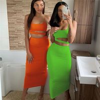 Wholesale Summer womens clothes fashion two piece outfits sets sleeveless hollow out vest crop top bodycon high waist skirt suit plus size