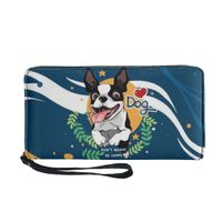 Wholesale PU Leather Women Long Zipper Wrist Purses Cute Cartoon Dog Design Clutch Sunflower Wallet Female Card Holder Hand Clutch Bag