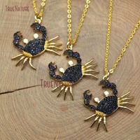 Wholesale Pendant Necklaces Sparkly Cubic Black Zircon Necklace Jewelry Lovely Crab Shape Elegant Micro Pave Gold Color Copper Chains In Inch NM103