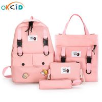 Wholesale School Bags OKKID Set Cute For Girls Bookbag Shoulder Bag Pencil Set Canvas Yellow Pink Backpack Women