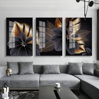 Wholesale Paintings Simple Modern Abstract Black And White Gold Leaf Industrial Wind Fashion Art Triptych Decorative Picture Poster Printing