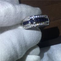 Wholesale Wedding Rings Luxury Engagement Band For Men Blue Zircon Stone White Gold Filled Male Party Ring Jewelry
