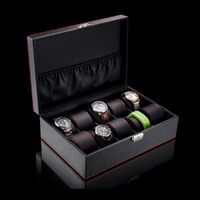 Wholesale Watch Boxes Cases Carbon Fibre Leather Box Case Black Slots Storage Luxury Display Women Gift Jewelry Holder