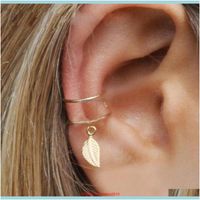 Wholesale Hoop Hie Jewelry5Pcs Set Stainless Steel C U Shape Cross Cuffs Gold Leaf Ear Clip Earrings For Women No Piercing Fake Cartilage Earring Dr