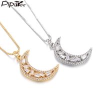 Wholesale Pendant Necklaces Pipitree Shiny Princess Cut Cubic Zirconia Crystal Moon Necklace Zircon Jewelry For Women Bridal Wedding Gift