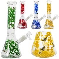 Wholesale 10 Inch Hookahs Buzz Beeker Glass Bong With Honeycombed Bee Decal Beaker Bongs Straight Perc Water Pipes mm Scientific Diffuser Oil Dab Rigs