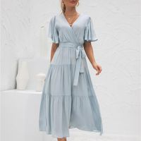 Wholesale Casual Dresses Acting Summer Fashion Solid Teapot Dress For Vintage Sexy Silk Soft Maxi Guest Wedding High Waist Long Robe