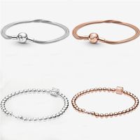 Wholesale New Multilayer Snake Chain Bracelets Rose Gold Silver Colour Beaded Paved Bracelet Clasp Fit European Beads For Pandora Bracelet Charm Beads Bangle Jewelry DIY