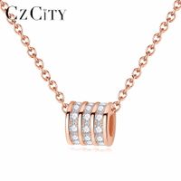 Wholesale CZCITY Sterling Silver Transfer Beads Pendant Necklace for Women Sparkling Tiny CZ Inlay Rose Gold Color Necklace Jewellery Q0531